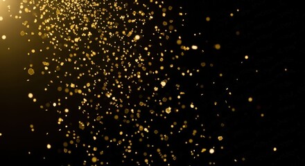 Golden glitter particles floating in the dark, creating a magical effect.