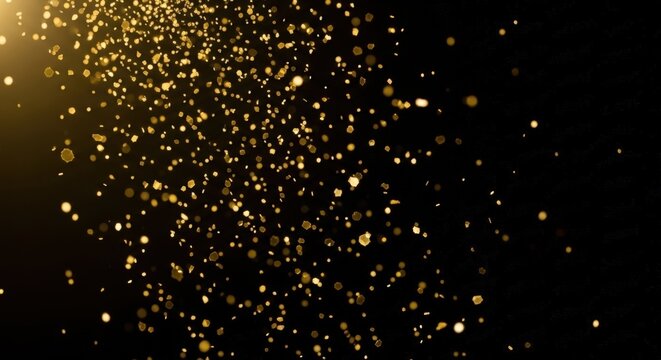 Golden glitter particles floating in the dark, creating a magical effect.