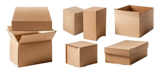 Assorted cardboard boxes in various open and closed configurations (1)