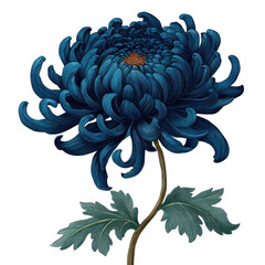 Deep blue chrysanthemum in detailed illustration