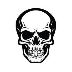 Fototapeta premium Black and white human skull head close-up medical anatomical symbol silhouette