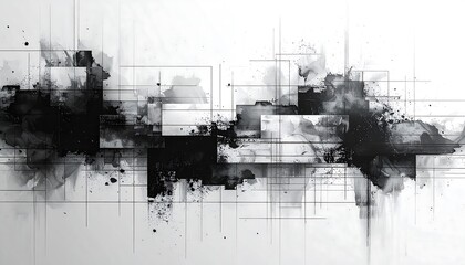 Abstract grayscale design with layered blocks and lines