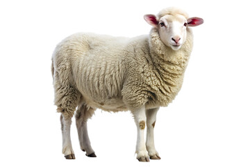 Obraz premium Fluffy white sheep standing isolated on a transparent background