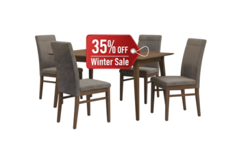 Dining room set with four chairs and a table is on sale for 35 off this winter isolated on transparent background
