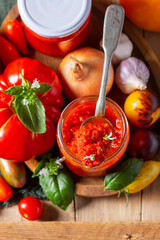 Hot tomato sauce, adjika, salsa, passata or marinara.