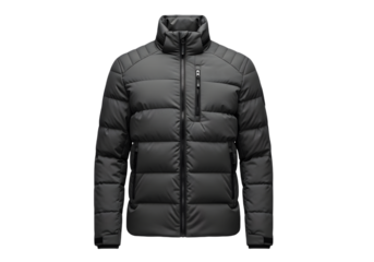 Stylish gray puffer jacket isolated on transparent background is perfect for cold weather
