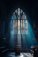 Una impresionante imagen de una iglesia con luz entrando por un vitral.
