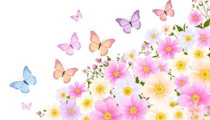 Pastel flowers and butterflies