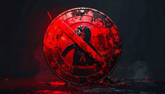 Red prohibitory sign, dark background