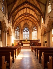 Fototapeta premium Sunlight streams through a grand church interior