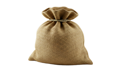 Full Burlap Sack Tied with Rope, Isolated Money Bag on Transparent Background