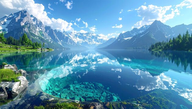 Serene mountain lake panorama