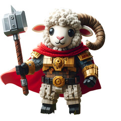 Cute sheep warrior with hammer