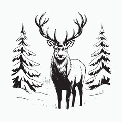 Christmas Sign Vector Illustration, Christmas Tree, Christmas Deer, Christmas Decoration