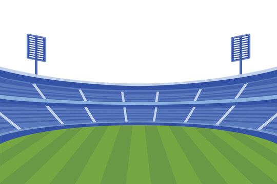 Daytime colorful stadium green field amp blue stands