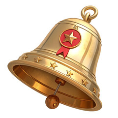 Golden christmas bell with red star ornament isolated on transparent background