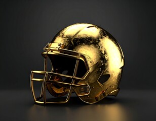 Golden football helmet on dark background