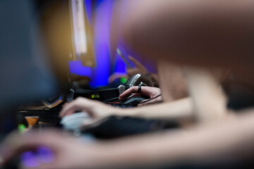 Successful Gamer Playing and Winning in Video Game at game room