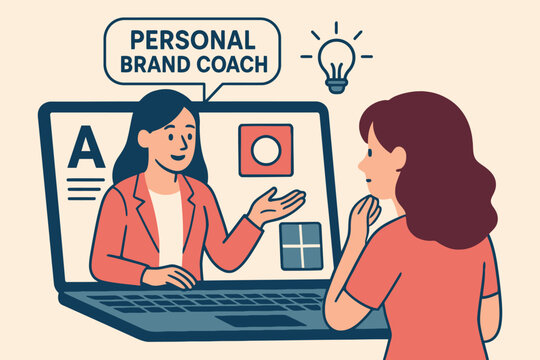 Personal brand coach advising client online through video call