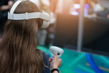 Fototapeta premium Child Having Fun Wearing Virtual Reality Headset