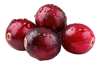 Obraz premium Close-up of four fresh cranberries, glistening with water droplets (1)