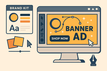 Graphic designer creating a digital banner ad for online advertising campaign