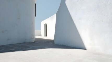 A minimalist white wall casting shadows overlay with a clear blue sky