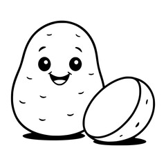 Fototapeta premium Coloring Page Cute Potato Smile Cartoon Outline Illustration 
