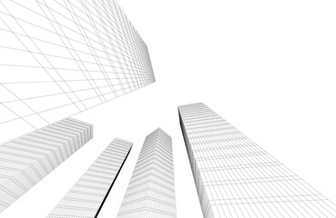 Fototapeta premium Abstract modern building. Architectural concept sketch. 