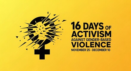 Symbol of female gender with explosive lines, representing 16 days of activism against genderbased violence campaign