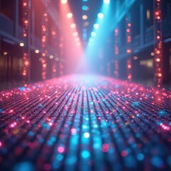 Obraz premium Abstract colorful disco lights background. Neon lights, stage lights, show and party ambiance. Night club entertainment concept. Festive background for holiday celebration. Nightlife and music events.