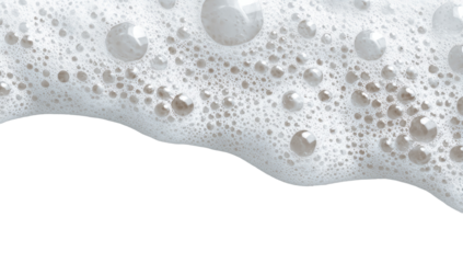 Close-up of white soapy foam with bubbles.  The foamy texture curves gently across the image, with dark black below