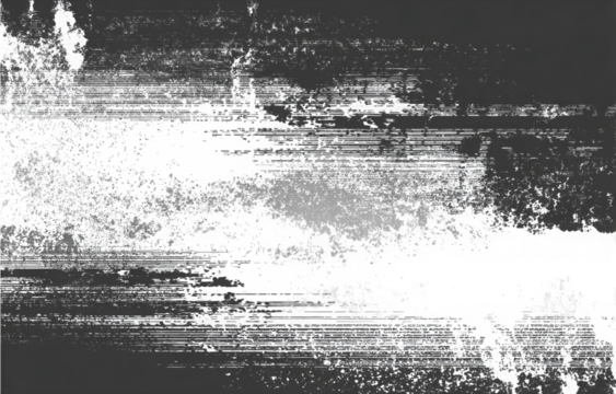 Abstract black and white digital glitch art with horizontal lines and noise.