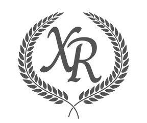 Initial letter X and R, XR monogram logo design with laurel wreath. Luxury calligraphy font.