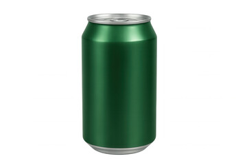 Obraz premium Photorealistic green aluminum beverage can featuring silver ends, floating against transparent background, ready for graphic design mockup