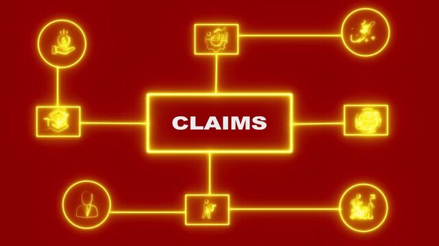 Glowing Yellow Neon Diagram of Claims Concept on Red Background insurance legal