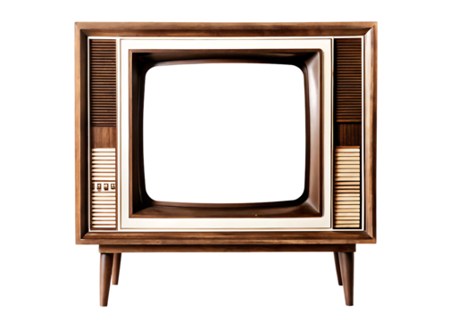Retro Wooden Television with Blank Screen and Control Buttons vintage television isolated on a transparent background