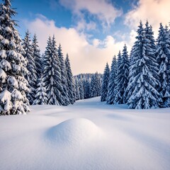 Snowy pine forest landscape