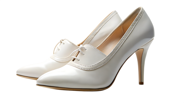 Pristine white oxford heels isolated on a transparent background