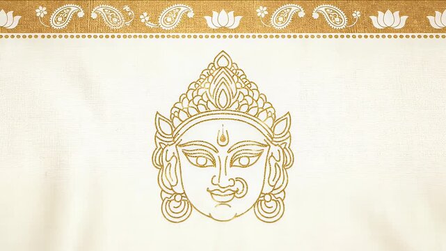 Navratri 2025 theme video with Durga Matha outline in golden lines