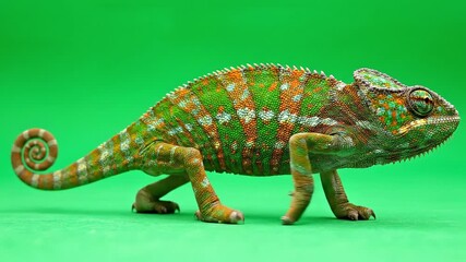Chameleon on Green Screen - A Colorful Reptile in Motion. - Powered by Adobe