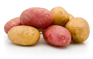 White and red potatoes isolated on white background