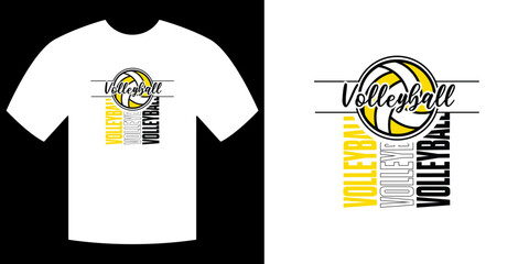 Volleyball T-shirt Design: Sport-themed T-shirt with graphic design of volleyball, perfect for sportswear and leisurewear and active lifestyle.