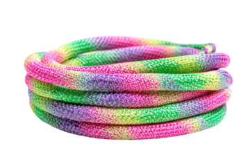 Vibrant, multicolored skipping rope coiled tightly