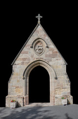 Fototapeta premium A stone church arched doorway with a transparent background and door.