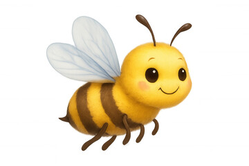 Adorable smiling bee flying, perfect for children's projects, with transparent background for easy integration