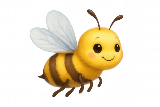 Adorable smiling bee flying, perfect for children's projects, with transparent background for easy integration
