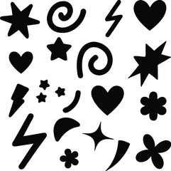 Black silhouette shape pack – hearts, stars, bolts and abstract icons