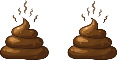 Two cartoon poop emojis with smell lines on white background, cute and funny design for humor or emoji projects
