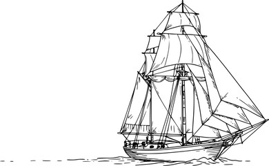 Sail boat line art vector illustration
